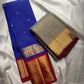 Arakku Red Korvai border with dense gold zari weaving on Royal Blue silk.