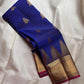 Royal Blue and Gold Handwoven Pure Silk Kancheepuram Saree with Twin Kili Butta Motif and Temple Border
