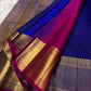 Royal Blue and Gold Handwoven Pure Silk Kancheepuram Saree with Twin Kili Butta Motif and Temple Border
