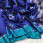 Royal blue Chanderi Pattu Silk saree with floral buttas