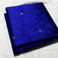 Closely arranged metallic lines across the royal blue Chanderi pallu.