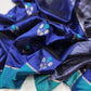 Royal blue Chanderi saree with turquoise floral buttas