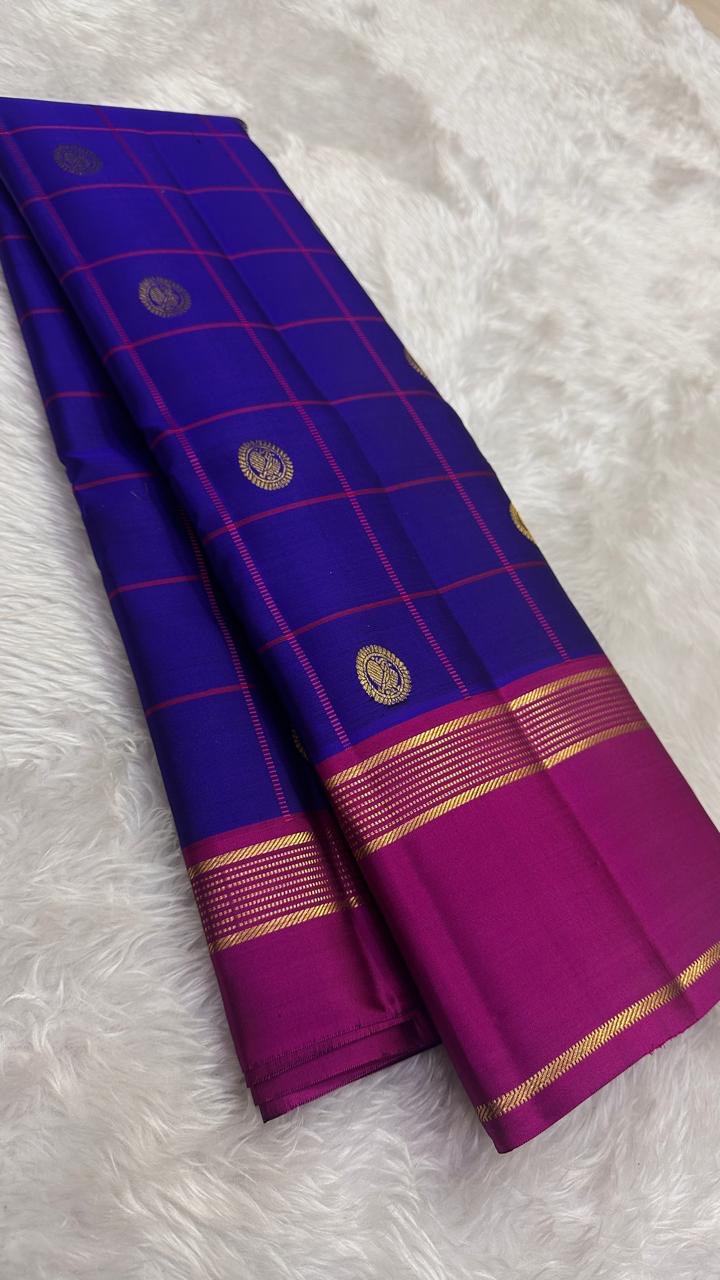 Royal Blue pure silk Kanjivaram saree — gold butta