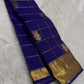 Royal Blue and Gold Handwoven Pure Silk Kanjipuram Saree with Zari Kattam Vairaoosi Body and Self-Colour Border