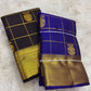 Royal Blue and Gold Handwoven Pure Silk Kanjipuram Saree with Zari Kattam Vairaoosi Body and Self-Colour Border