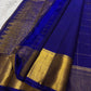 Royal Blue and Gold Handwoven Pure Silk Kanjipuram Saree with Zari Kattam Vairaoosi Body and Self-Colour Border
