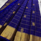 Royal Blue and Gold Handwoven Pure Silk Kanjipuram Saree with Zari Kattam Vairaoosi Body and Self-Colour Border