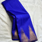 Ettukol antique copper zari pallu on royal blue Kancheepuram pure silk saree — Idam Living