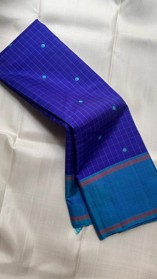 Royal blue handwoven pure silk Kanchi Pattu saree, full overview
