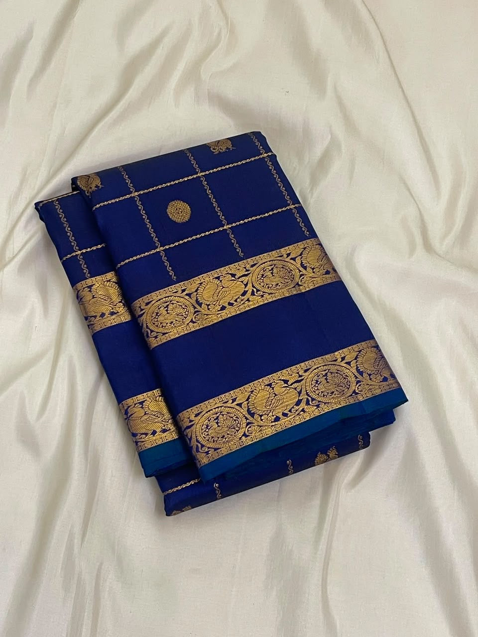 Zari Kattam Kanchipuram saree with alternating Annam and Pavun gold zari buttas