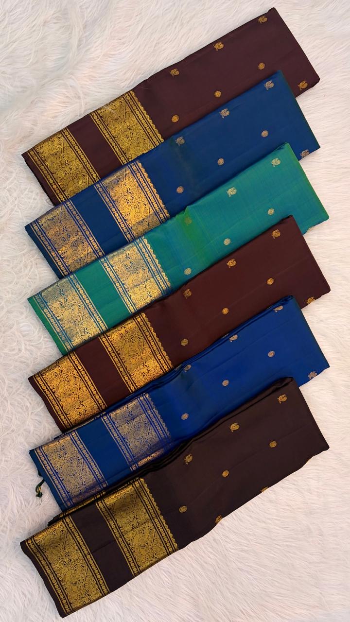 Royal Sapphire Blue Kanchi Pattu saree zari butta detail