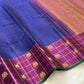 Deep magenta vanasringaram border with elephant and horse butta in gold zari on royal blue Kanchipuram saree — Idam Living