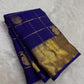 Zari kattam grid weave on royal blue Kanchipuram pure silk saree with gandaberunda butta — Idam Living