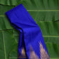 Royal blue handwoven Kancheepuram pure silk saree with ettukol antique copper zari border on banana leaf — Idam Living