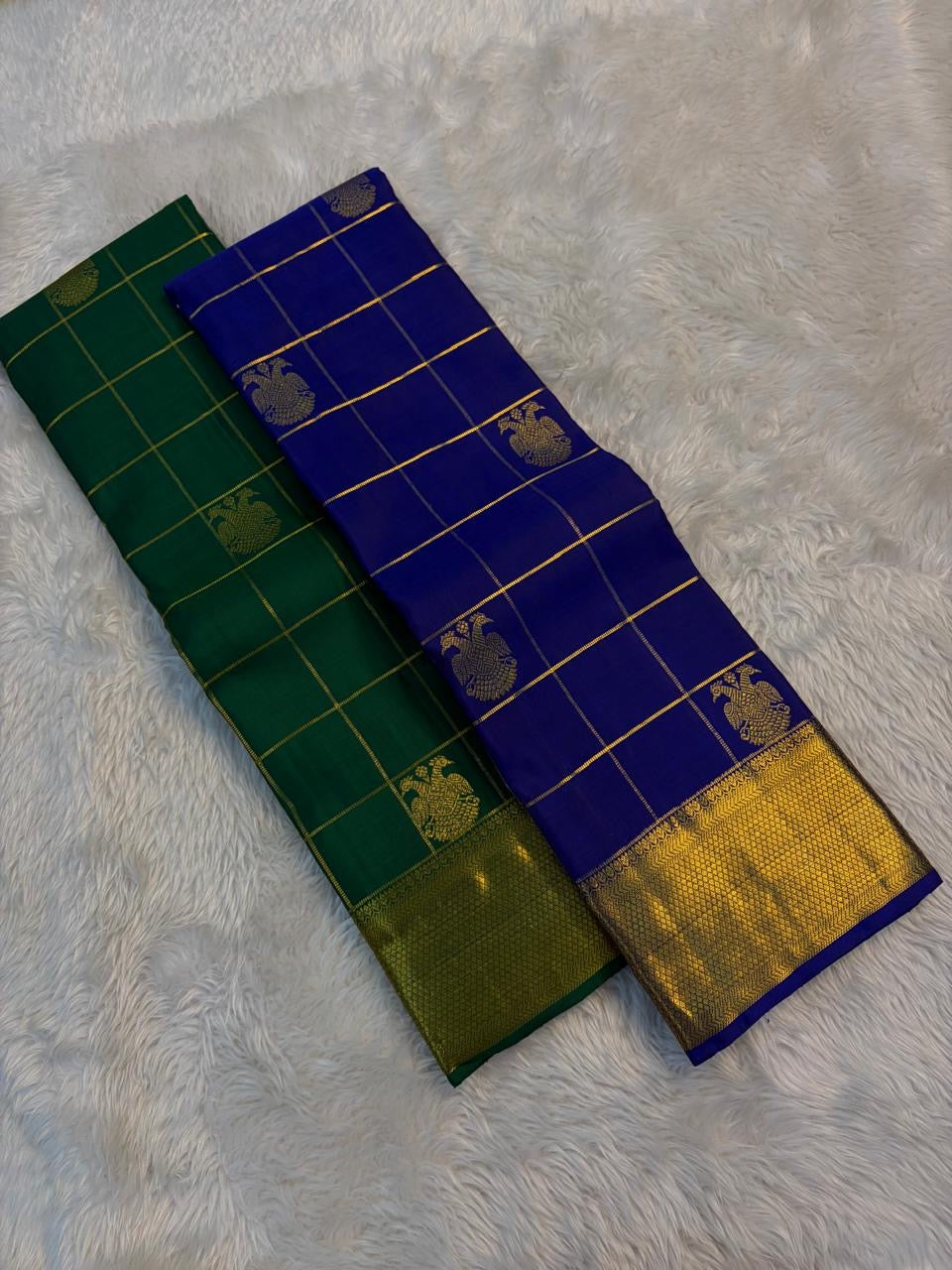 Gandaberunda butta detail in gold zari on royal blue Kanchipuram pure silk saree — Idam Living