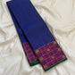 Rich magenta pallu with gold zari vanasringaram motifs on royal blue Kanchipuram silk saree — Idam Living