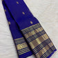 Royal Blue Pure Silk Kanchipuram Saree — full saree overview, Varisaipet weave with peacock border — Idam Living