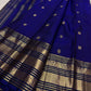 Royal Blue Kanchipuram Saree — body close-up showing scattered gold zari buttas