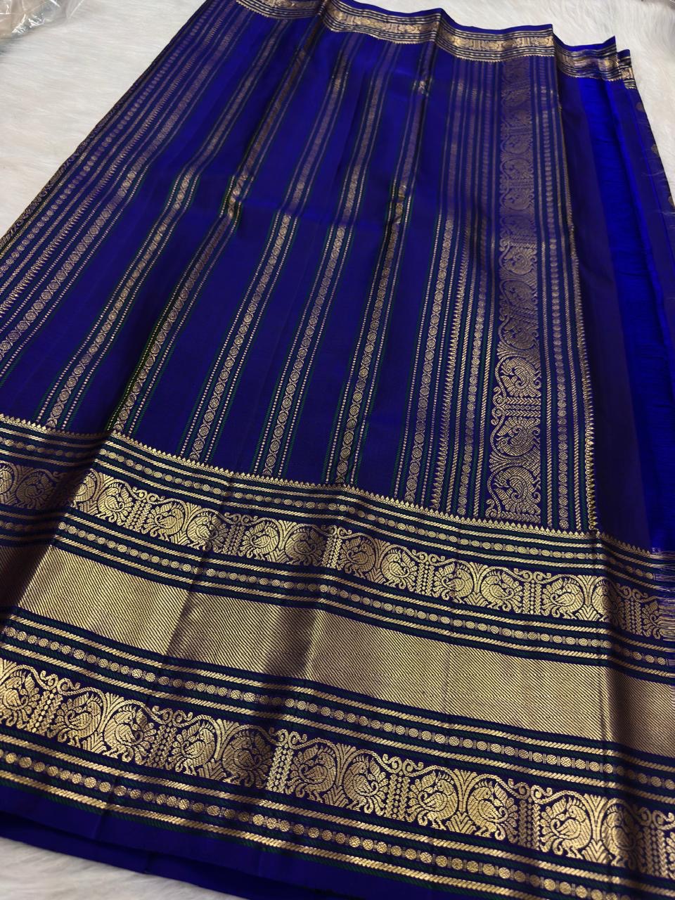 Royal Blue Kanchipuram Saree — full drape, pure silk Kanchipuram handwoven — Idam Living