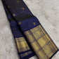 Royal blue Kanjeevaram saree with Zari Kattam weave and Yazhi motif and Kili butta — Idam Living