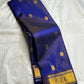 Full view of royal blue Kanjipuram silk saree with vairaoosi weave and kamalam butta — Idam Living