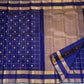 Royal Blue Kanjivaram silk saree with gold zari check pattern and traditional Annam motifs