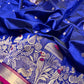 Royal Blue Handwoven Katan Silk Chanderi Saree with Ornate Gold Bird Motif Pallu
