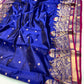 Royal Blue Handwoven Katan Silk Chanderi Saree with Ornate Gold Bird Motif Pallu