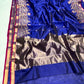 Royal Blue Handwoven Katan Silk Chanderi Saree with Ornate Gold Bird Motif Pallu