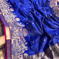 Royal Blue Handwoven Katan Silk Chanderi Saree with Ornate Gold Bird Motif Pallu
