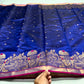 Royal Blue Handwoven Katan Silk Chanderi Saree with Ornate Gold Bird Motif Pallu
