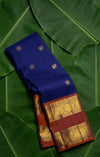 Royal blue and arakku red rettapet korvai Kanjeevaram silk saree with kamalam and kili butta — Idam Living