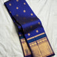Royal Blue Handwoven Pure Silk Kanchipuram Saree with Mayil Chakram Butta Motifs