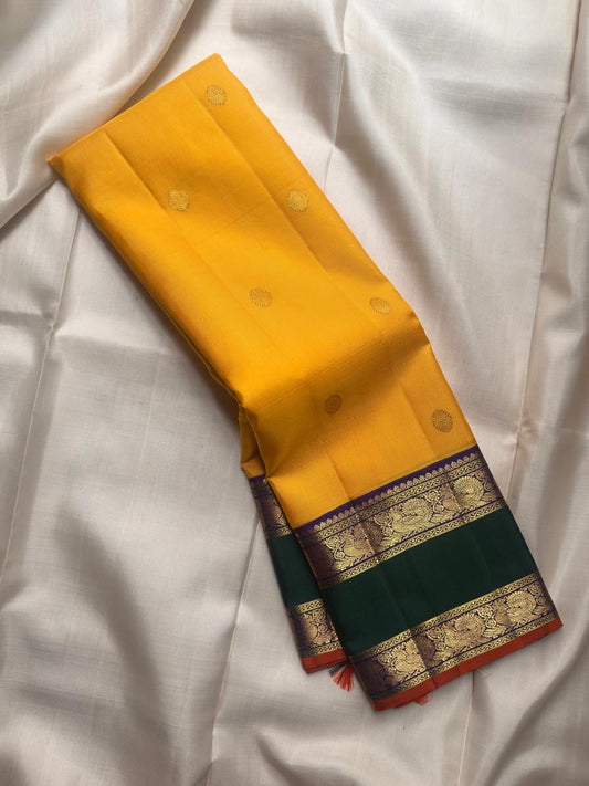 Royal blue pallu with intricate dense gold zari weaving
