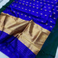 Royal blue and bottle green contrast detail, Pattu Silk Chanderi saree