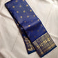 Royal blue pure silk Kanjipuram saree, close view of gold zari checks