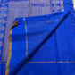 Radiant royal blue Kanchi Pattu Zari Kattam silk saree folded, showing Gandaberunda border