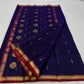 Handwoven pure silk Chanderi saree in royal blue with crimson red border