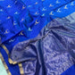 Royal blue handwoven Pure Silk Chanderi Katan saree, full drape with gold zari border
