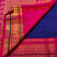 Royal Blue Pure Silk Kanchipuram Korvai saree with Rani Pink, green and elaborate gold zari border.