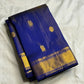 Rich mustard gold pallu on royal blue Kanjipuram pure silk saree — Idam Living