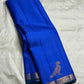 Royal blue pure silk Kanjeevaram Vairaoosi saree, front drape view
