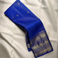 Royal blue handwoven pure silk Kanchipuram vairaoosi saree with ornate border bands