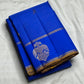 Royal blue pure silk Kanjipuram Zari Kattam saree, front drape view