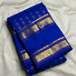 Royal Blue Handwoven Pure Silk Kanjivaram Rettapet saree with antique gold floral buttas