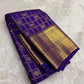Folded view of royal blue pure silk Kancheepuram saree with Zari Kattam Gandaberunda Butta
