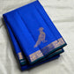 Royal blue handwoven pure silk Kanjeevaram saree — full saree view with Vairaoosi weave — Idam Living