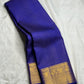 Royal blue Kancheepuram silk saree, body close-up showing fine gold zari lines