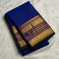 Royal blue handwoven pure silk Kanchi Pattu saree — full saree view with Varisaipet border — Idam Living