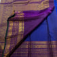 Deep purple Varisaipet border detail on a royal blue Kanchi Pattu saree